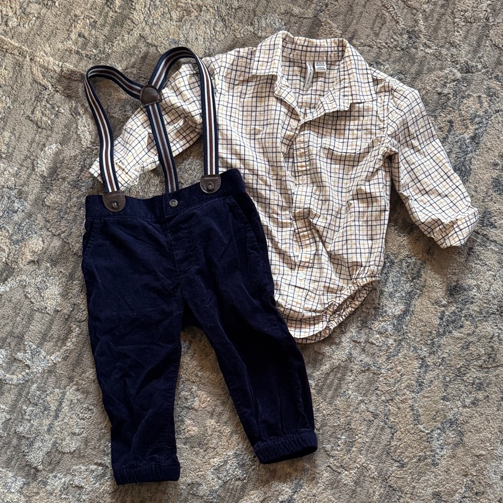 Janie and Jack Plaid Shirt and Navy Pants Set